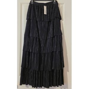 BB Dakota Ruffle Pleated Tiered Maxi Skirt Womens Size 4 NWT Black Whimy Goth